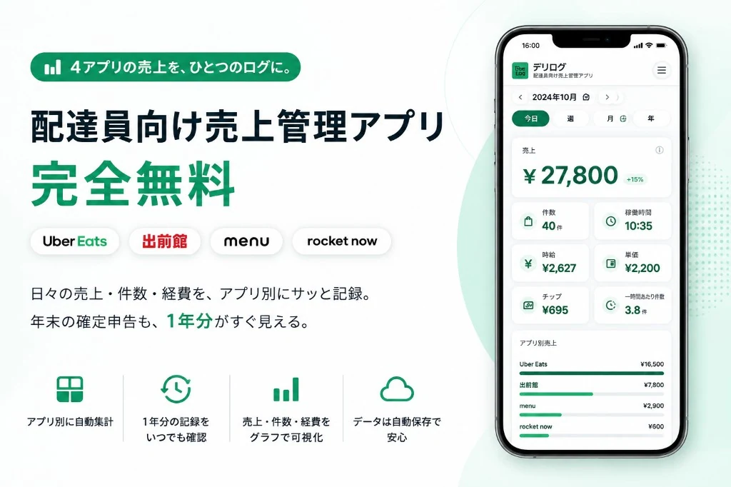 配達員向け売上管理アプリ 完全無料 — デリログ